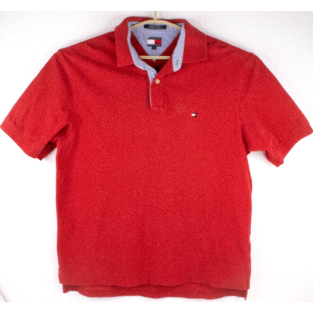 Vintage Tommy Hilfiger‎ RED Polo Shirt Short Sleeve Mens SIZE XL